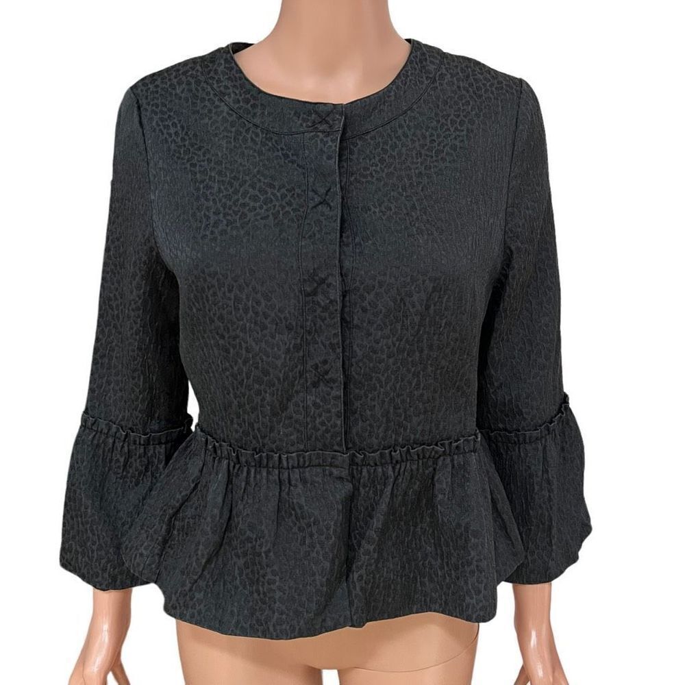 BCBG MAXAZRIA Black Giselle Peplum Blazer Coat silk/wool blend size S